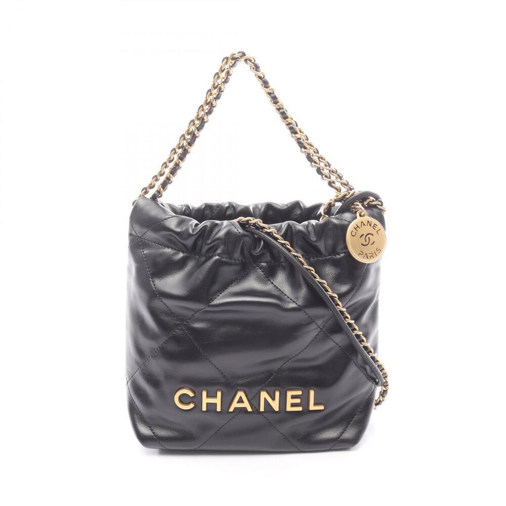 Chanel Shoulder Bag Lambskin Sheepskin Black